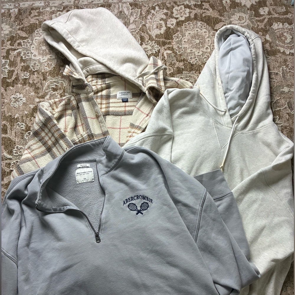 3 Hoodie Bundle – Abercrombie, American Eagle & All in Motion – XL/XXL